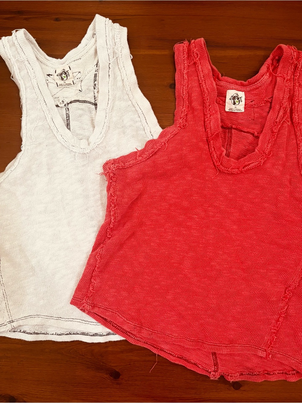 Coral and Off White Distressed Tank Tops